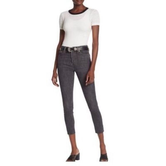 Levi’s Wedgie Washed Black Denim High Rise Raw Hem Skinny Ankle Jeans Size 26 - Picture 1 of 13